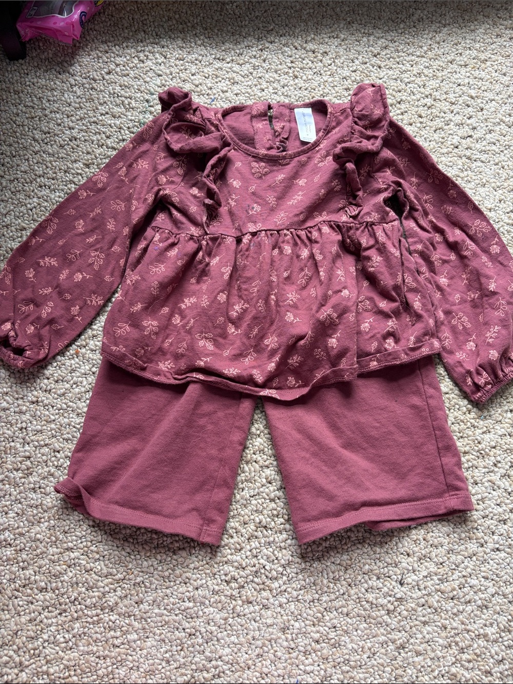 Gerber Mauve Floral Ruffle Top & Shorts Set